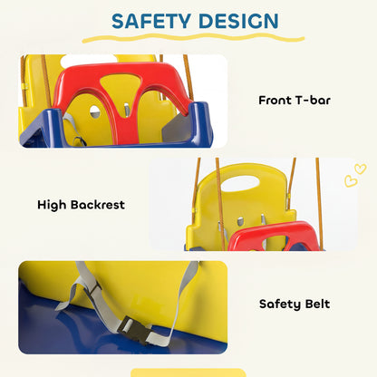 3 in 1 Detachable Kids Swing Seat with Seatbelt, Adjustable Rope for Indoor, Outdoor, Dark Blue