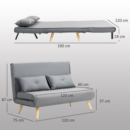 Two-Seater Linen-Look Sofa Bed - Grey
