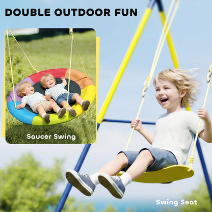 Kids Swing Set with Double Swings, Outdoor Playset with Adjustable Ropes, Metal Frame for Ages 3-8, 150kg Capacity