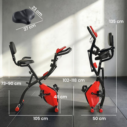 2-in-1 Folding Exercise Bike with 8-Level Magnetic Resistance, Arm Resistance Band, Pulse Sensor, Red