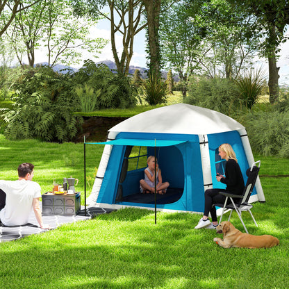 Inflatable Camping Tent w/ Hand Pump, Easy Setup 1/2 Person Blow Up Tent Waterproof 190T Taffeta w/ Mesh Windows