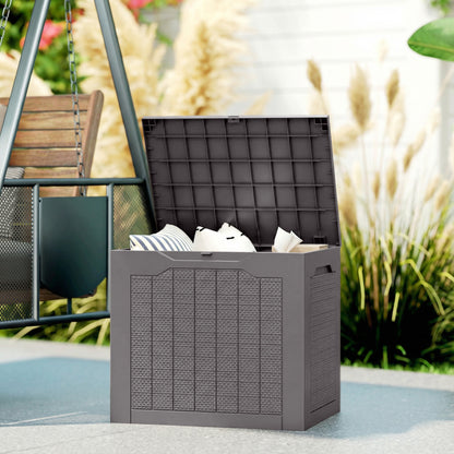 97L Plastic Garden Storage Box, Outdoor Storage Box with Handles, Waterproof Outdoor Storage Container, Brown