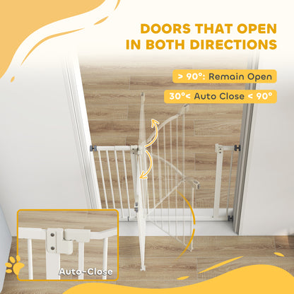 Metal 74-94cm Adjustable Pet Gate Safety Barrier w/ Auto-Close Door White