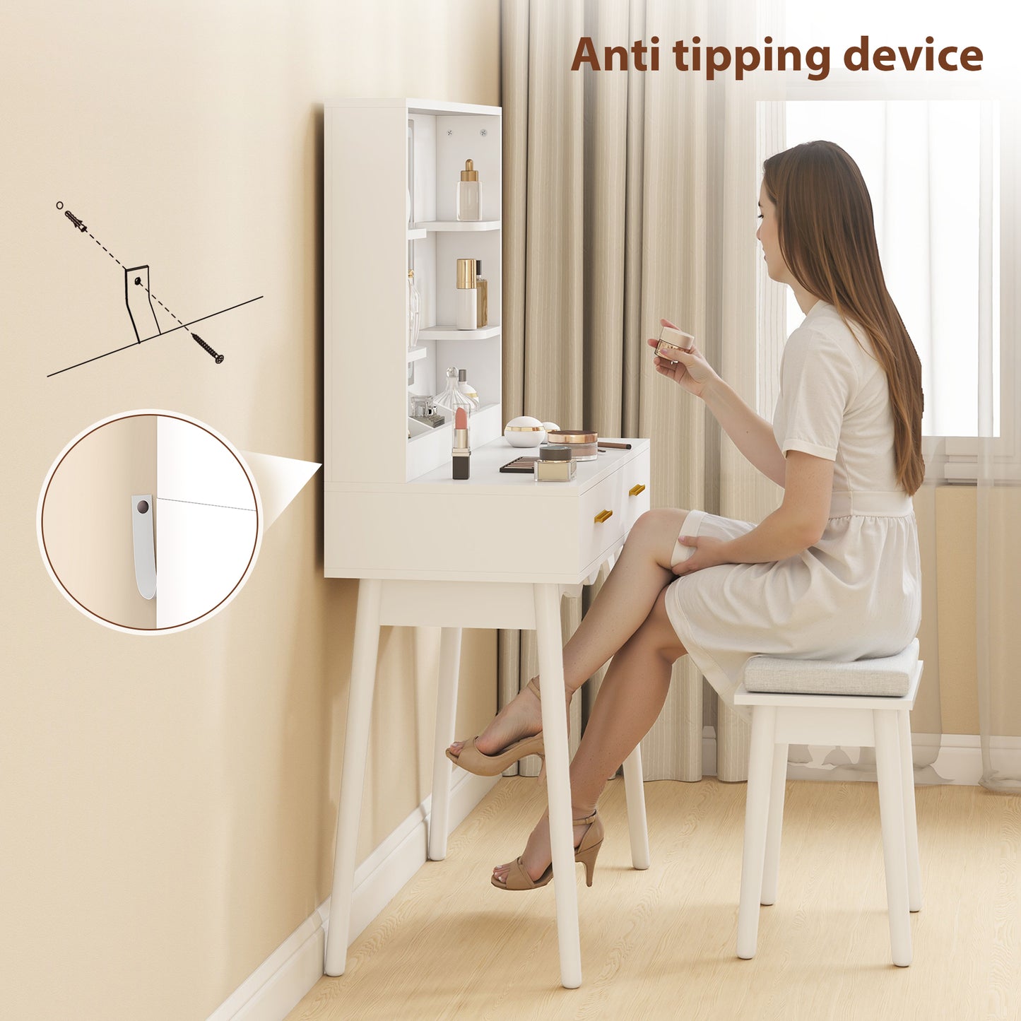 Elegant Dressing Table, with LED Mirror - White