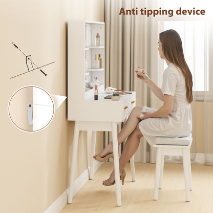 Elegant Dressing Table, with LED Mirror - White