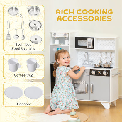 Kids Play Kitchen with Sound, Ice/Coffee Maker, Utensils, Microwave, Stainless Steel Utensils, for 3-6 Years