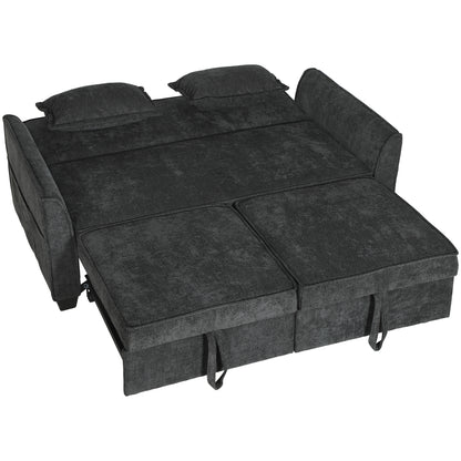 2 Seater Sofa Bed, 4-in-1 L-Shaped Convertible Pull-Out Sleeper Sofa with Adjustable Backrest and Side Pockets, Black