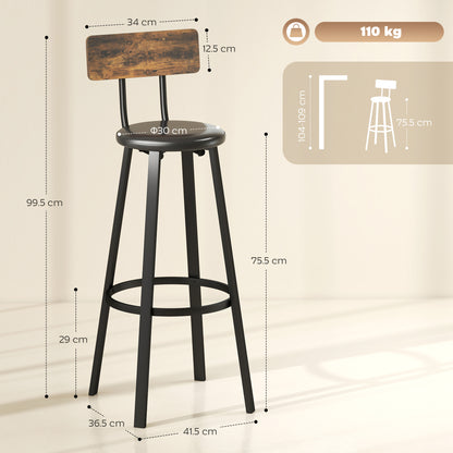 Set of Two Industrial-Style Bar Stools - Brown/Black