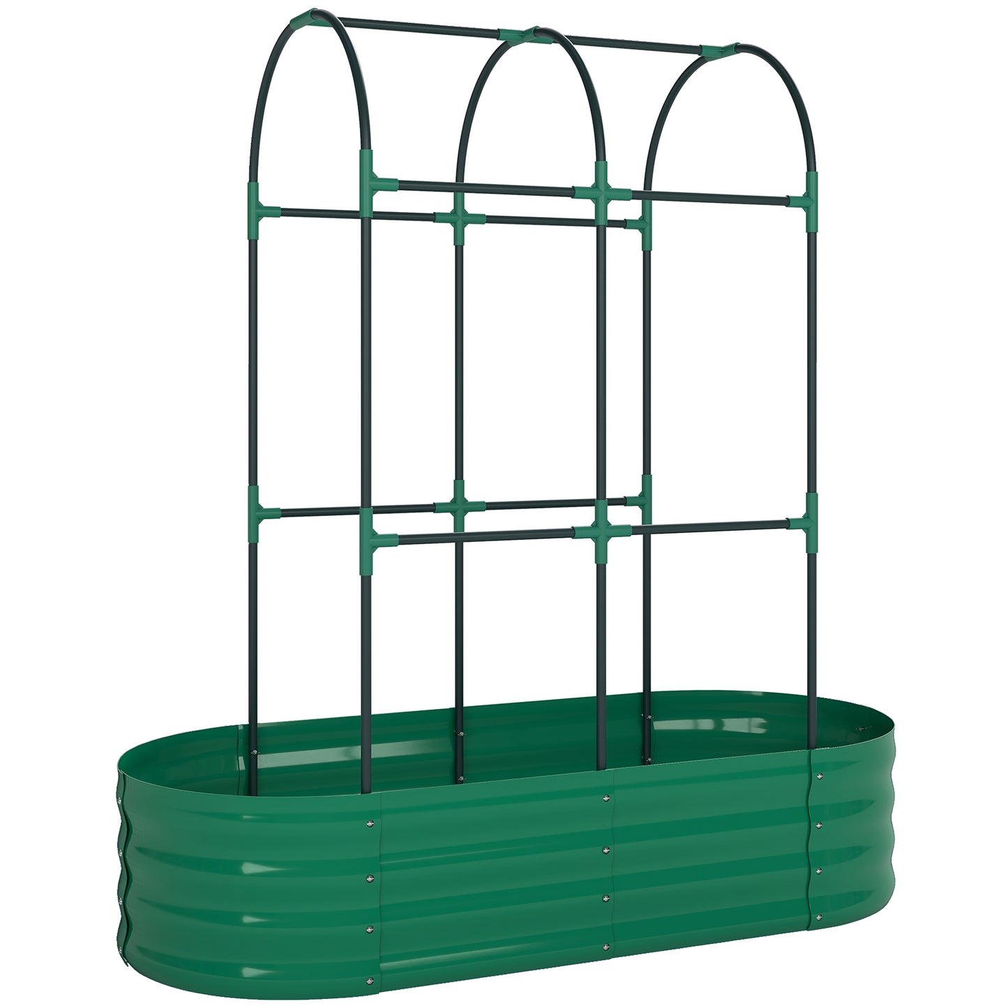 Galvanised Raised Garden Bed with Arched Trellis, 4 x 2 x 4.6ft Metal Raised Bed for Garden with Open Bottom, Green
