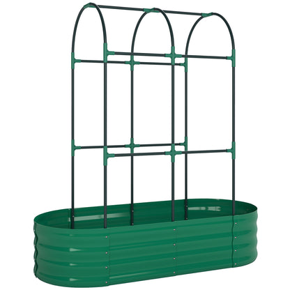 Galvanised Raised Garden Bed with Arched Trellis, 4 x 2 x 4.6ft Metal Raised Bed for Garden with Open Bottom, Green