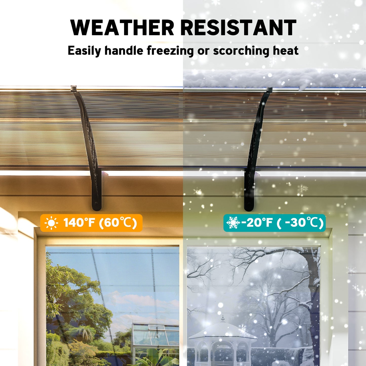 Front Door Canopy, Outdoor Awning, Rain Shelter, 303 x 96cm , Brown