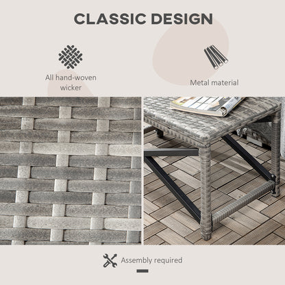 Outdoor Coffee Table, Garden PE Rattan Side Table with Plastic Board Under the Full Woven Table Top and X-Shaped Frame for Pa
