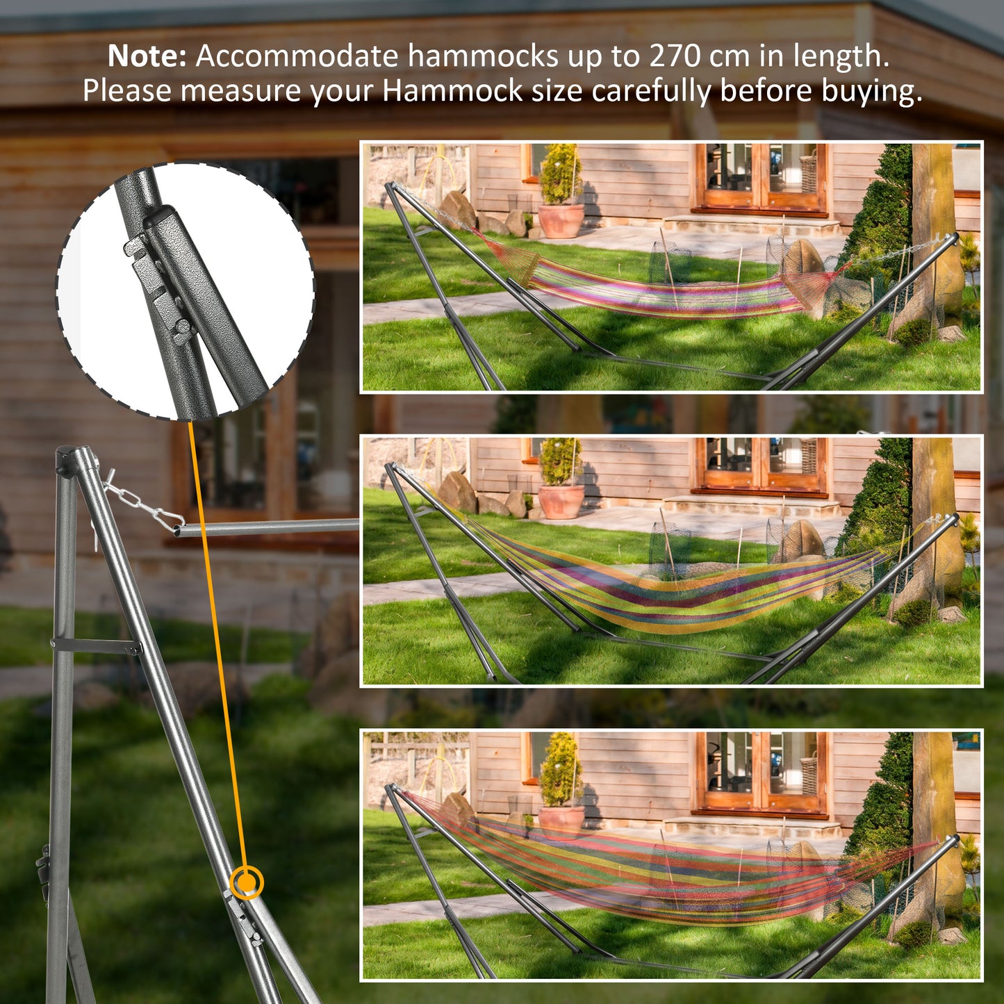 3 in 1 Foldable Hammock Stand, Portable Hanging Chair Stand with Metal Frame, Clothes Drying Rack, Load Capacity 120kg