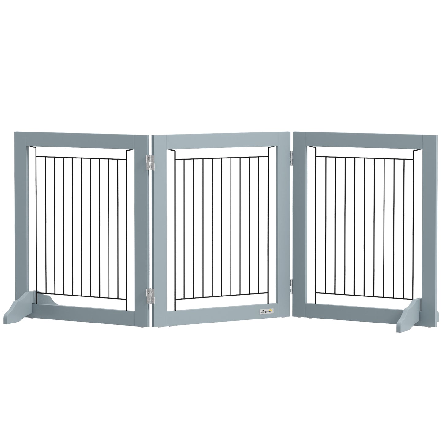 Foldable Pet Gate, with Three Panels & Two Support Feet - Grey