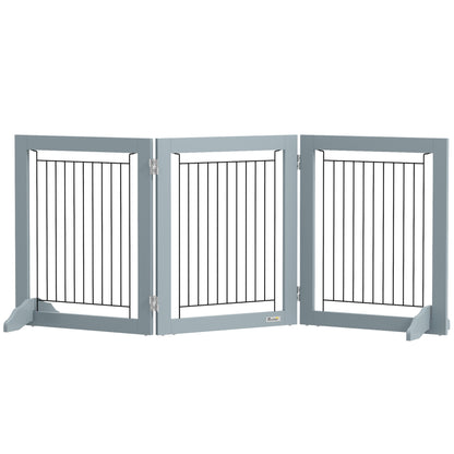 Foldable Pet Gate, with Three Panels & Two Support Feet - Grey
