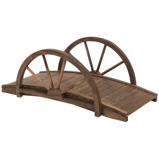 Wooden Garden Bridge Lawn Décor Stained Finish Arc Outdoor Pond WalkwayYard Decoration Half Wheeled Railings 100L x 50W x 37H