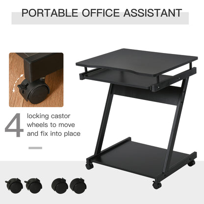 Movable Computer Desk with 4 Moving Wheels and Keyboard Tray Black