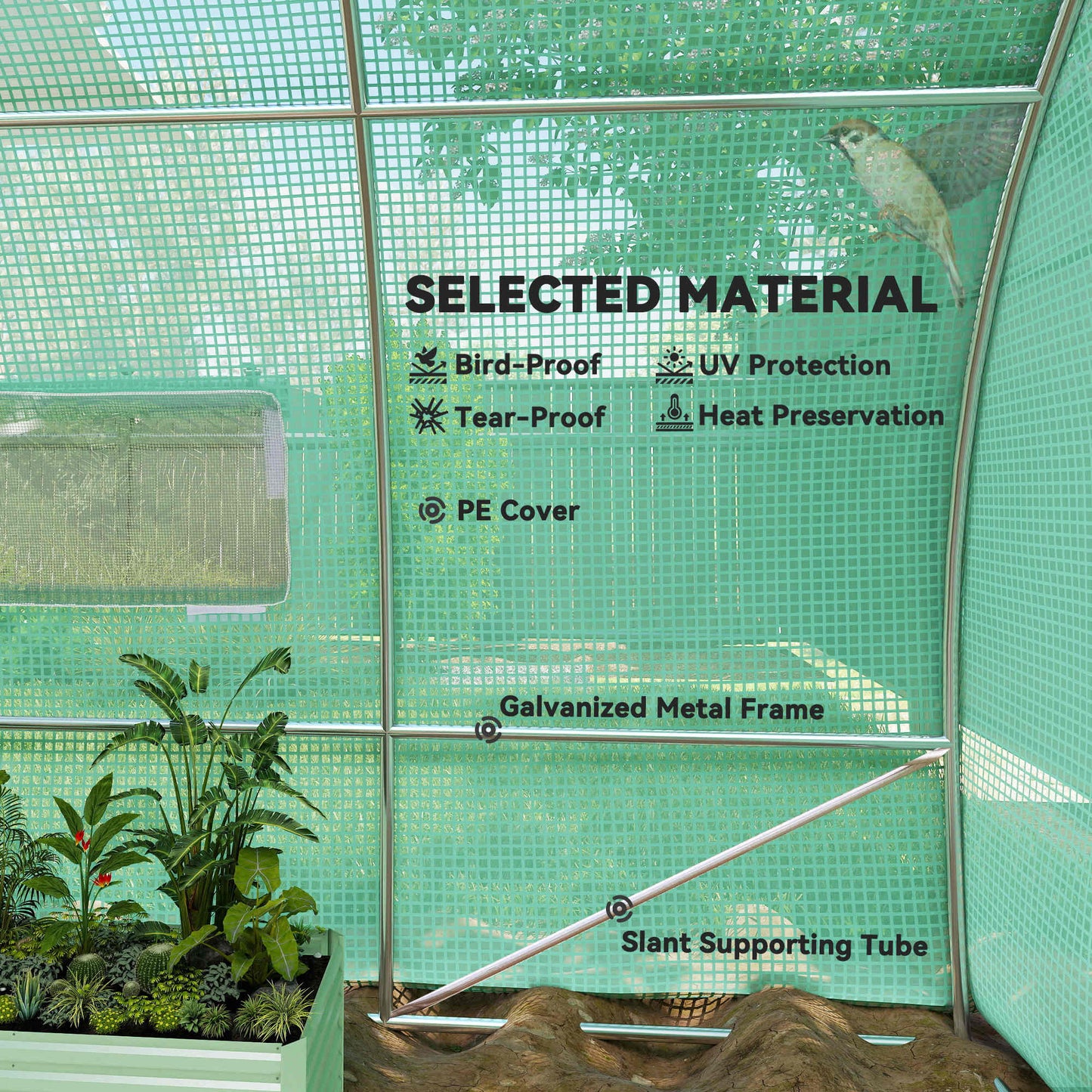 Large Polytunnel Walk In Greenhouse, Plant Gardening Tunnel Green House with Metal Hinged Door