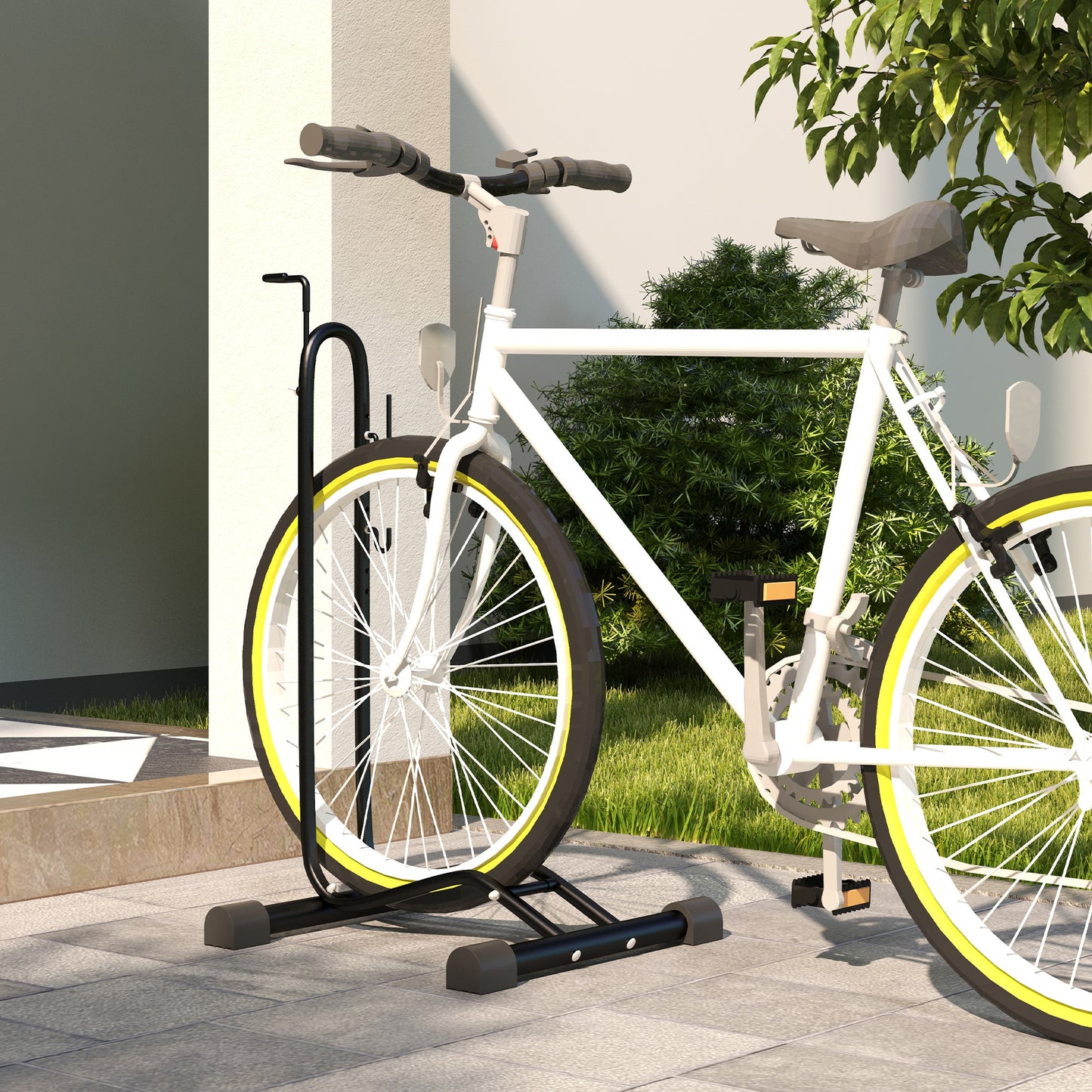 Vertical and Horizontal Bike Rack Bicycle, Storage Stand with Adjustable Hooks, for 24"-29" Wheels, 700c Bike