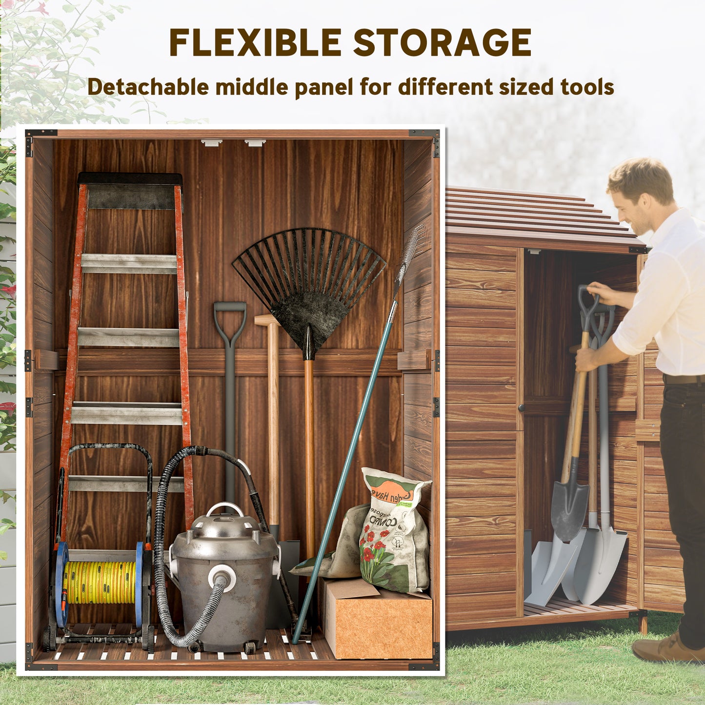 103.5 x 59 cm Wooden Garden Shed - Brown