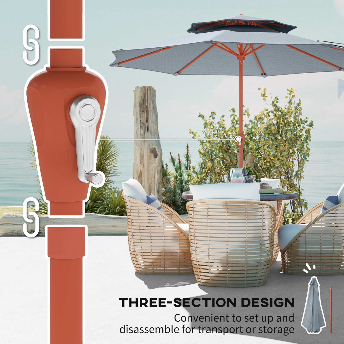 2.7 m Garden Parasol with Double Top Outdoor Market Table Umbrella with Crank System, Light Grey