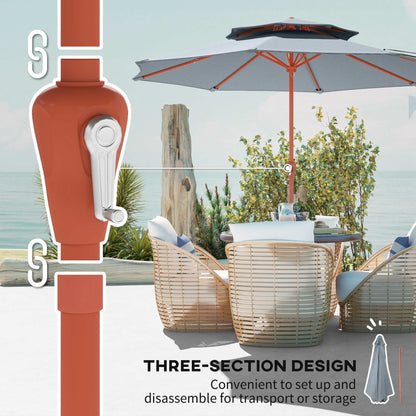 2.7 m Garden Parasol with Double Top Outdoor Market Table Umbrella with Crank System, Light Grey