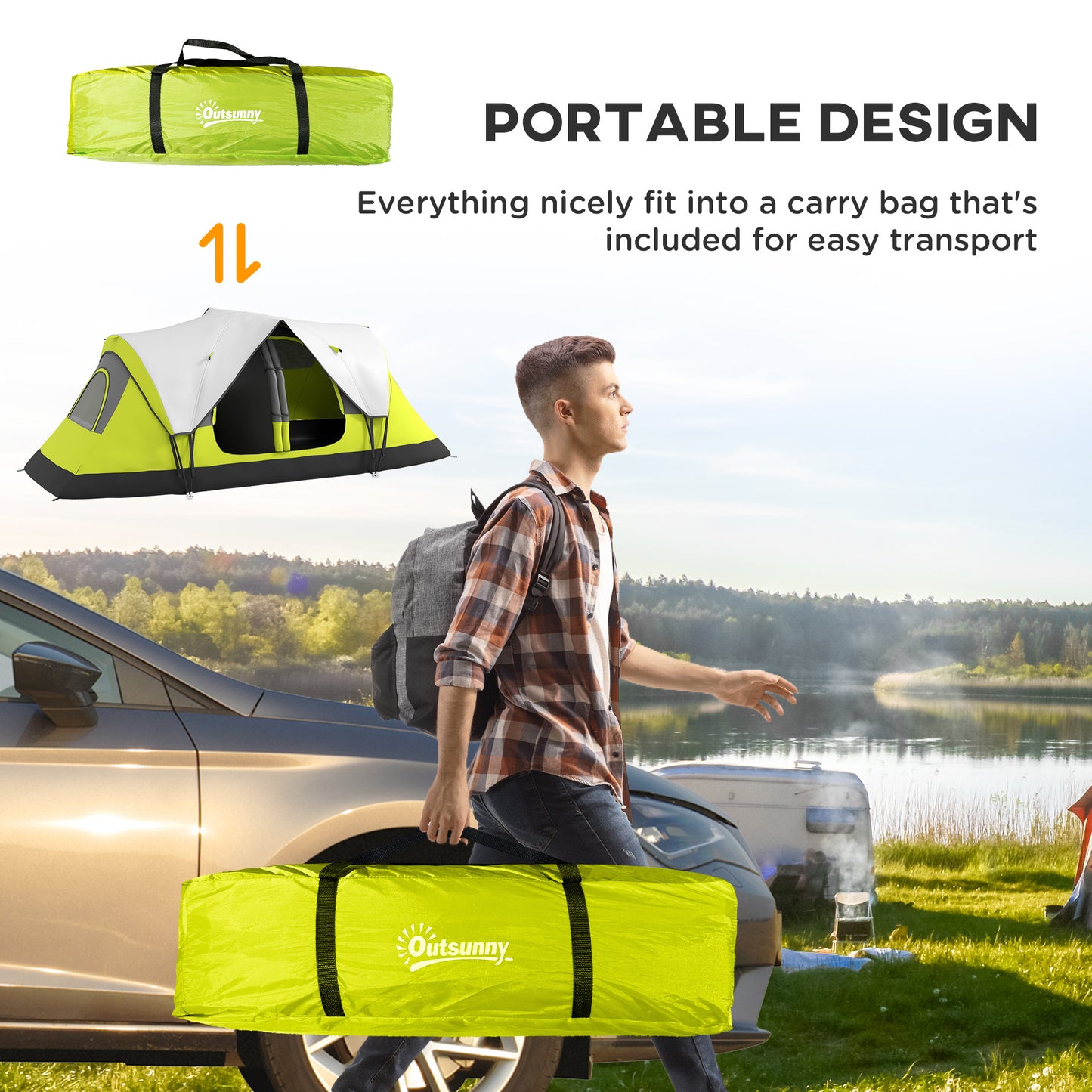 Camping Tent for 6 Man with 2000mm Water Resistant Rainfly and Carry Bag for Fishing Hiking Festival, Yellow
