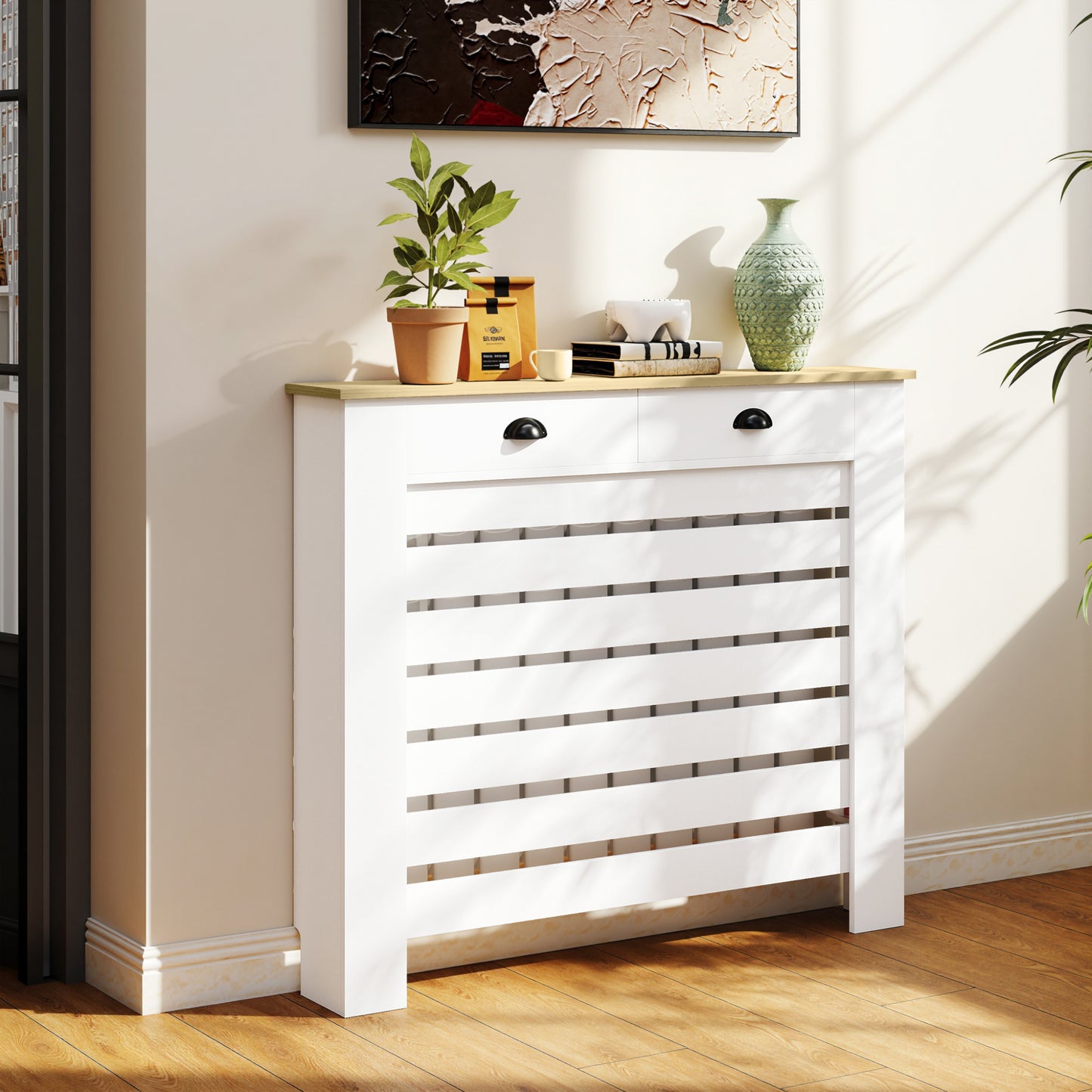 95.5H x 111Wcm Radiator Cover, with Drawer - White