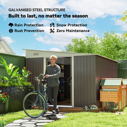 11.3 x 9.2ft Lean to Metal Garden Shed, Waterproof Outdoor Tool & Bike Storage Shed Galvanised with Lockable Double Sliding D