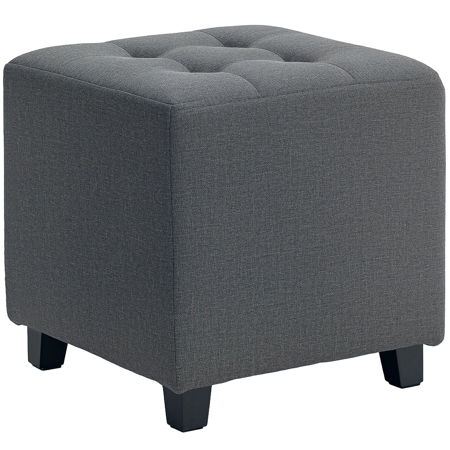 Square Footstool, Small Ottoman with Side Pocket, Linen Fabric Footrest Foot Stool with Rubber Wood Legs and Padded Seat for