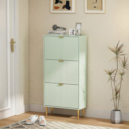 Elegant Three-Drawer Shoe Cabinet - Light Green