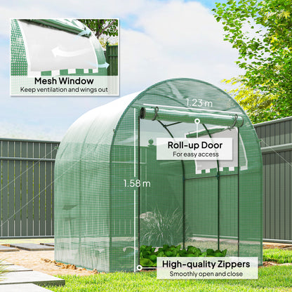 Walk in Polytunnel Greenhouse, Green House for Garden with Roll-up Window and Door, 1.8 x 1.8 x 2 m, Green