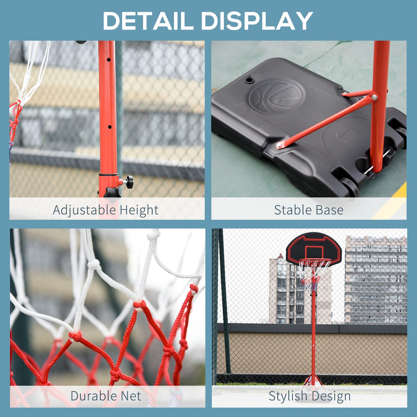 Basketball Hoop Outdoor, Portable Basketball Hoop and Stand with Weighted Base, Portable on Wheels, 1.55-2.1m, for Teens