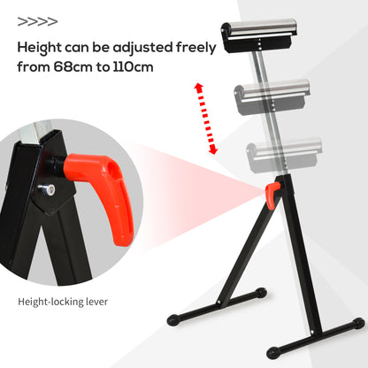 Folding Roller Stand, Material Support Pedestal with Ball Bearing Roller Height Adjustable Portable, Metal Construction