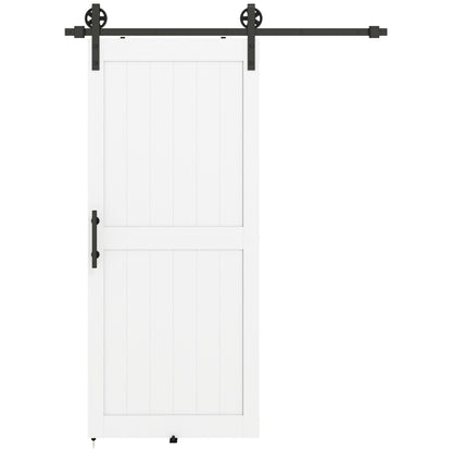 183cm Sliding Barn Door Kit, Sliding Door with Track, Hardware, Upgraded Rollers and Floor Guide, Handle, White