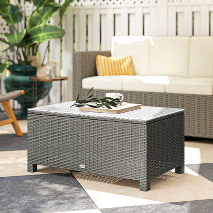 Rattan Garden Coffee Table with Glass Top, Light Grey