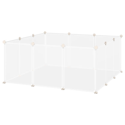 Pet Playpen DIY Small Animal Cage Open Enclosure Portable Plastic Fence 12 Panels for Hedgehog Guinea Pig White