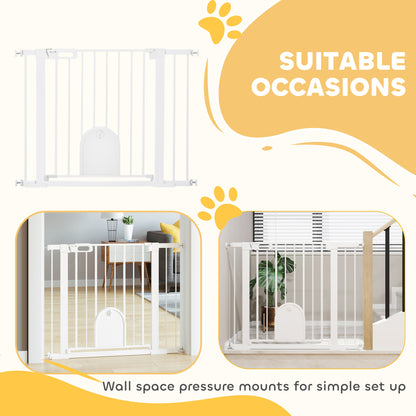 Dog Gate with Cat Flap Pet Safety Gate Barrier, Stair Pressure Fit, Auto Close, Double Locking, for Doorways, Hallways