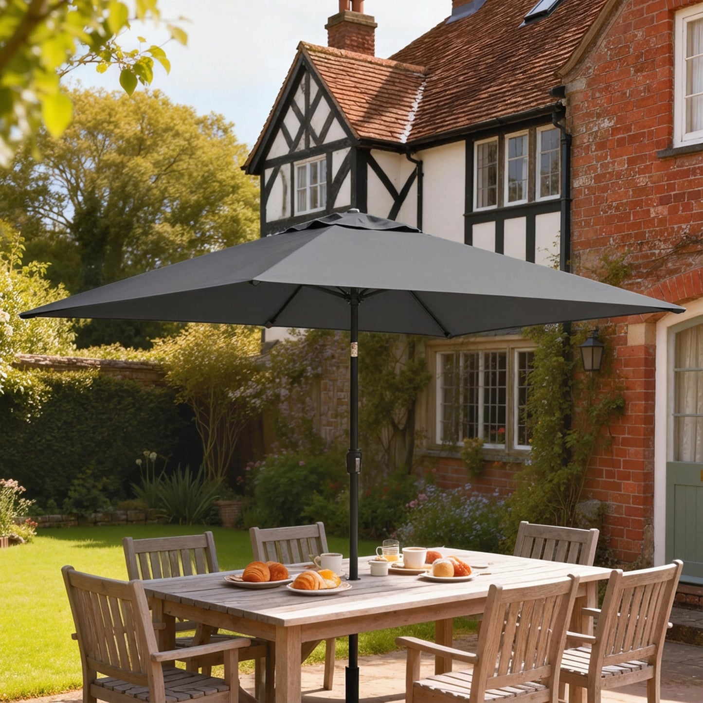Garden Parasol, Parasol Umbrella with Crank Handle, Tilt Function, Polyester Canopy, Dark Grey