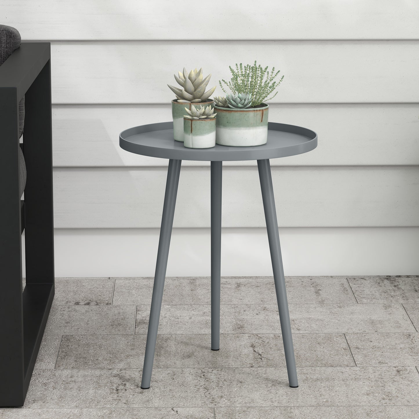 Round Garden Coffee Table, Outdoor Side Table with Rounded Steel Edge, Ø40 x 50H cm, Grey