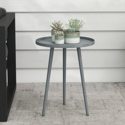 Round Garden Coffee Table, Outdoor Side Table with Rounded Steel Edge, Ø40 x 50H cm, Grey