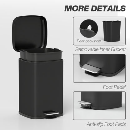 20L Modern Boxy Metal Home Kitchen Bin - Black