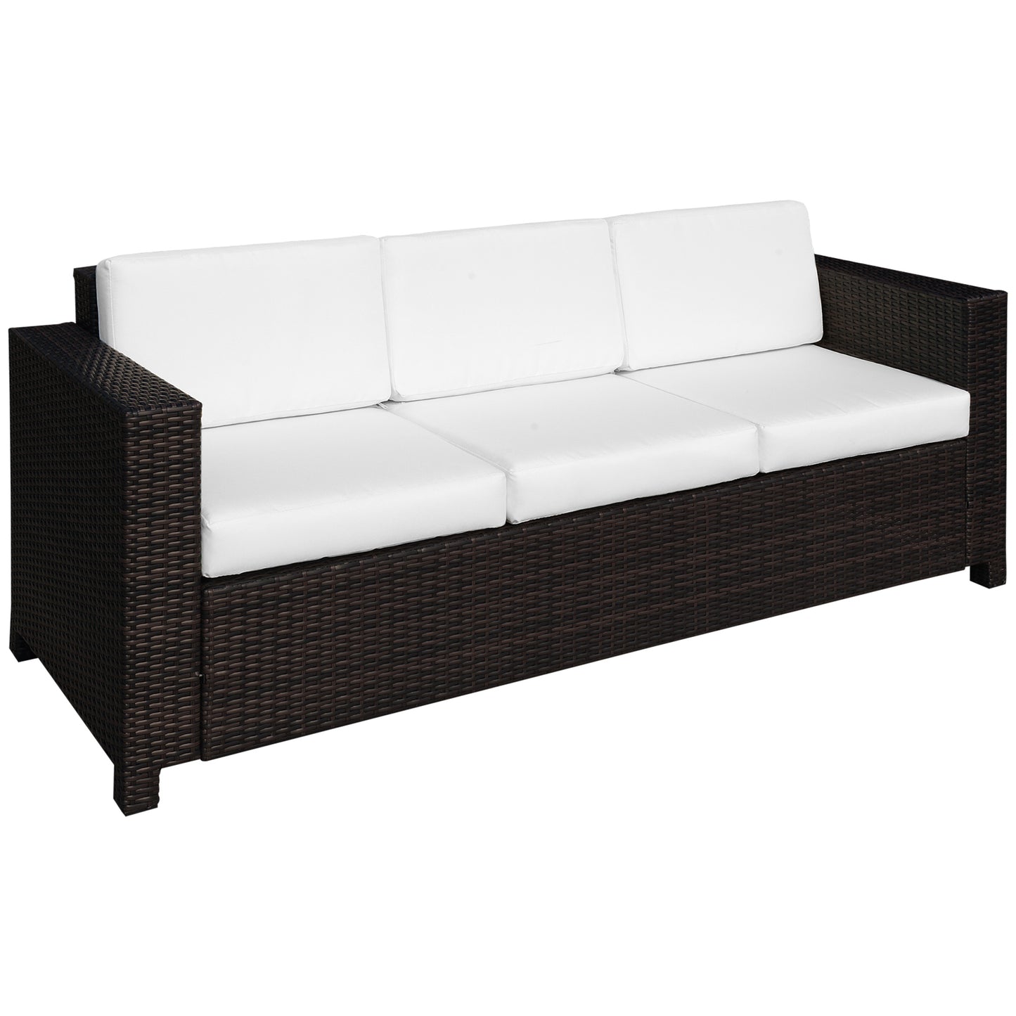3 Seater Rattan Sofa, All-Weather Wicker Weave Metal Frame Chair with Fire Resistant Cushion, Brown