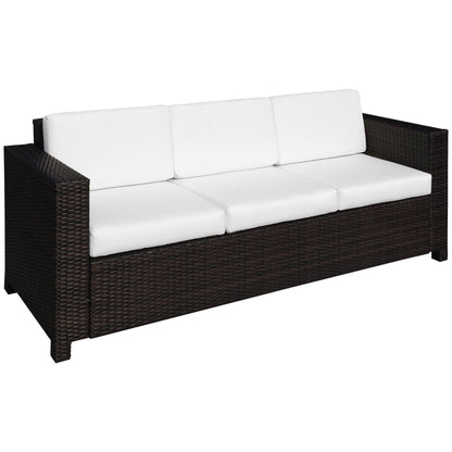 3 Seater Rattan Sofa, All-Weather Wicker Weave Metal Frame Chair with Fire Resistant Cushion, Brown