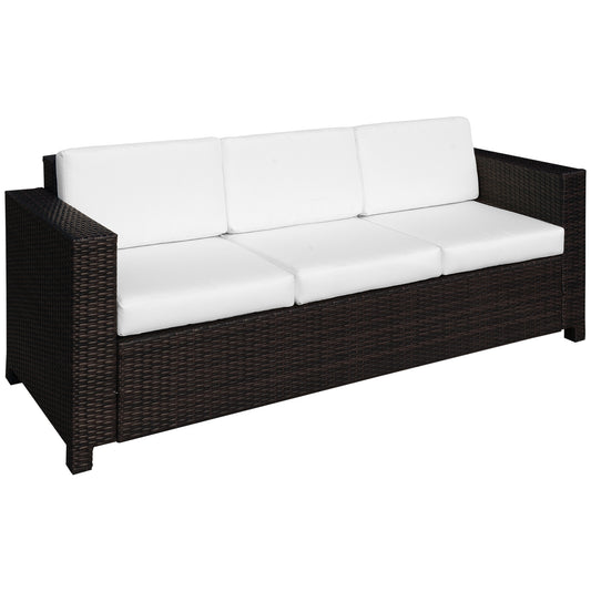 3 Seater Rattan Sofa, All-Weather Wicker Weave Metal Frame Chair with Fire Resistant Cushion, Brown