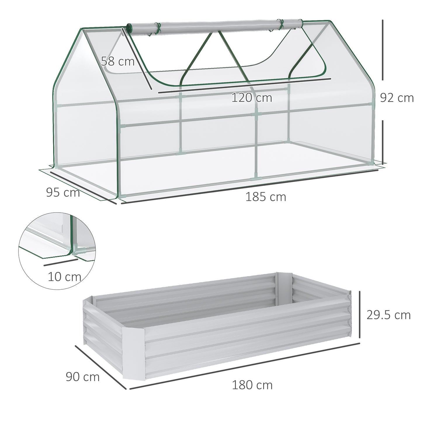 Raised Garden Bed with Greenhouse, Steel Planter Box with Plastic Cover, Roll Up Window, Dual Use for Flowers, Vegetables