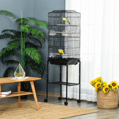 Bird Cage Budgie Cages for Finch Canary Parakeet with Stand Wheels Slide-out Tray Accessories Storage Shelf