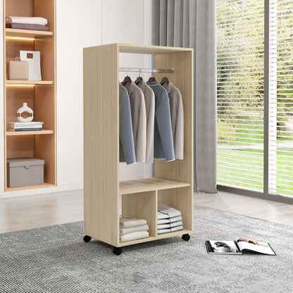 Open Wardrobe on Wheels, Bedroom Wardrobe with Clothes Hanging Rail, 2 Storage Shelves, Mobile Garment Rack for Cloakroom