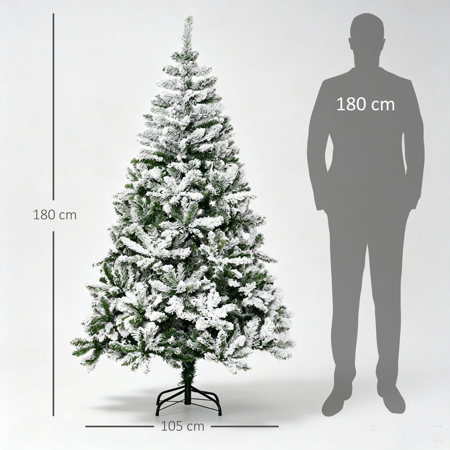 6 Ft Snow Flocked Artificial Christmas Tree Xmas Pine Tree with Realistic Branches, Auto Open and Steel Base, Green