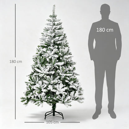6 Ft Snow Flocked Artificial Christmas Tree Xmas Pine Tree with Realistic Branches, Auto Open and Steel Base, Green